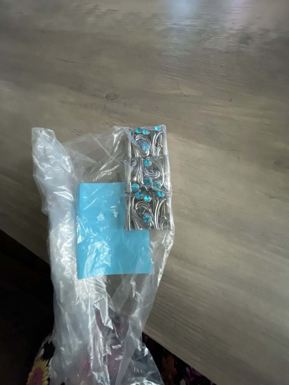 #208 Fashion Jewelry Silver Ornate Blue Crystal Cuff Bracelet